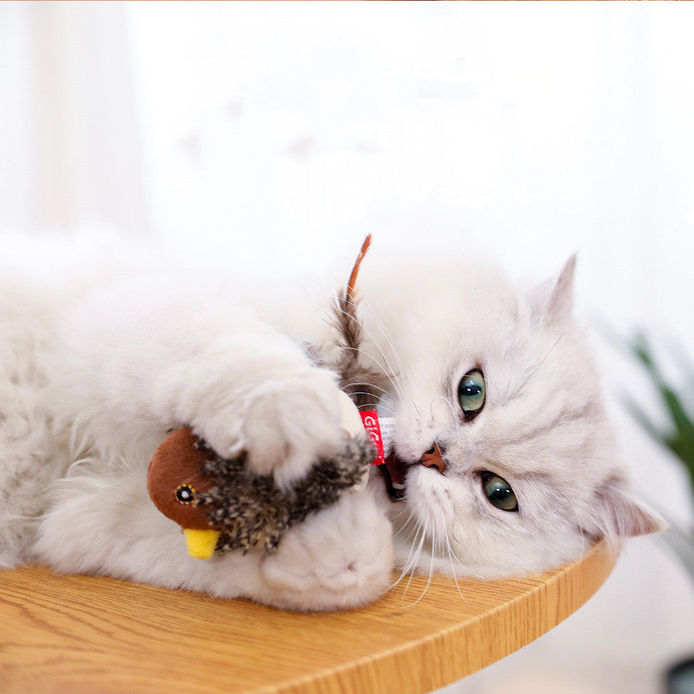 Interactive Bird Plush Cat Toy – Sound & Motion Simulation