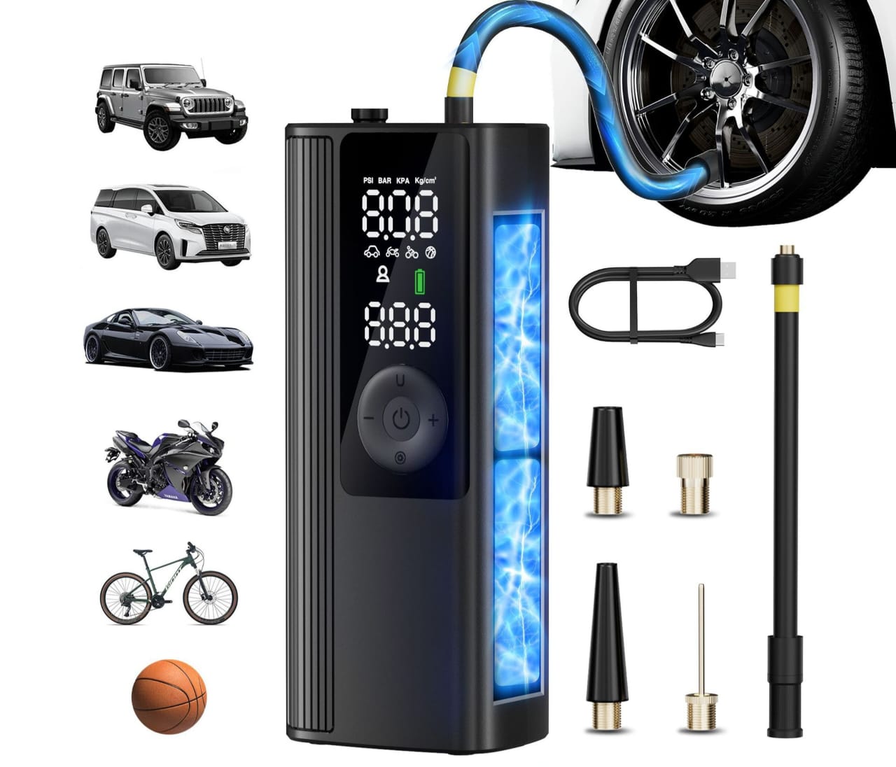 Mini Portable Smart Air Pump with Digital Display for Car, Motorcycle, Bike & Ball
